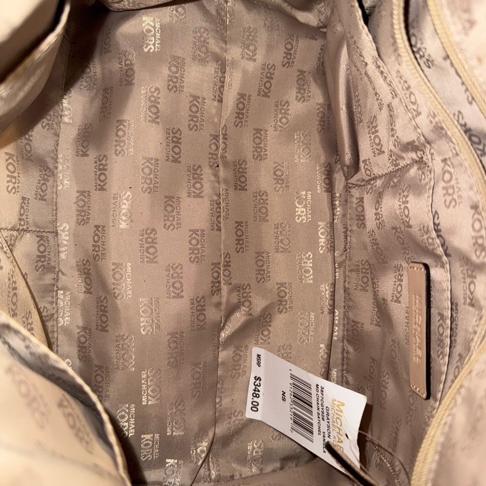 Michael Kors White Beige MK Monogram Satchel with Gold Hardware - Picture 5 of 8